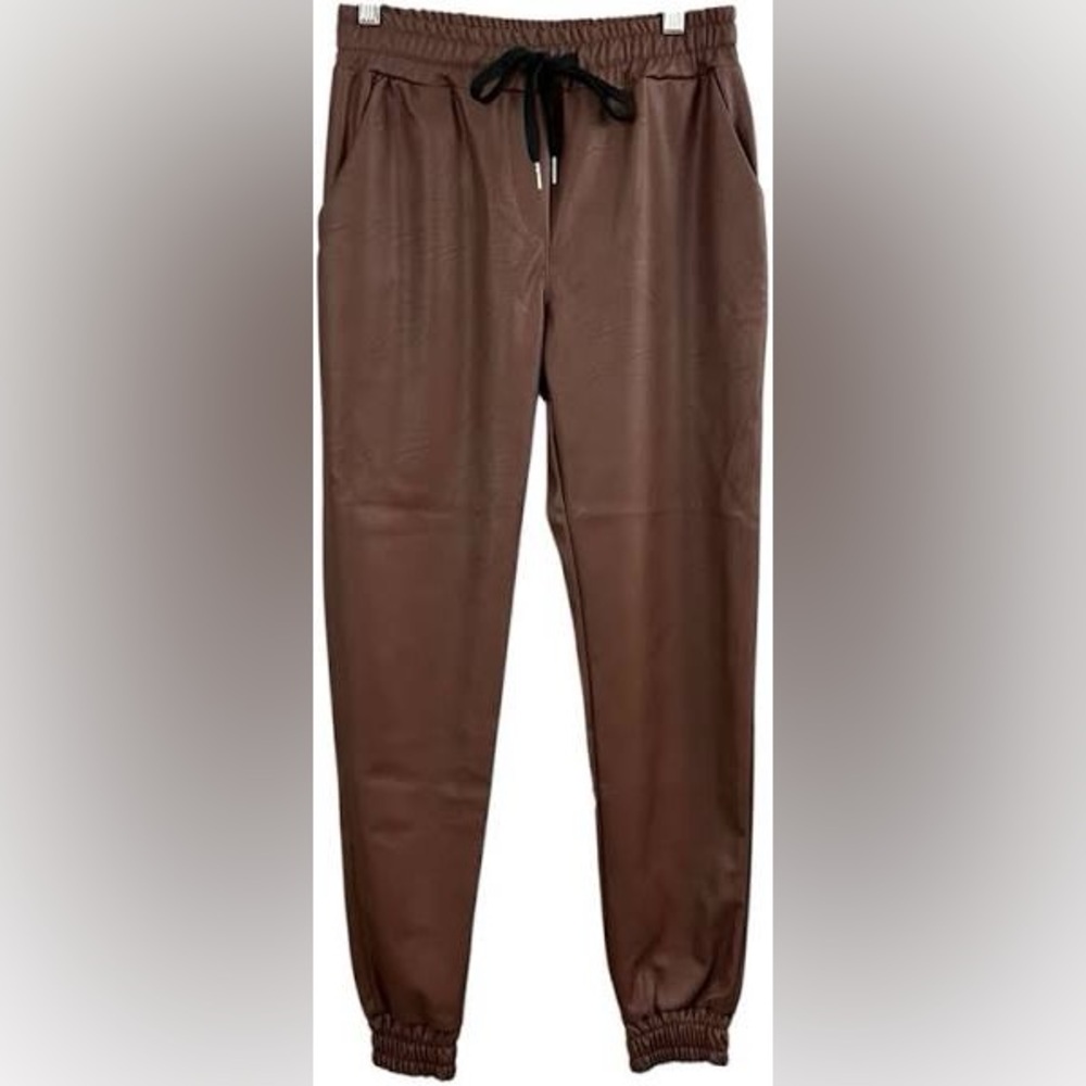 Chic Brown Faux Leather Joggers